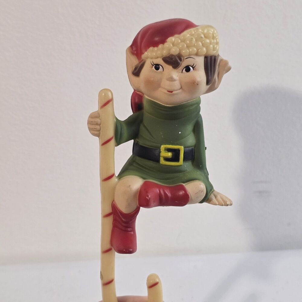 Vtg 1960 Season Greetings Christmas Stocking Holder Green Elf and Santa Clause